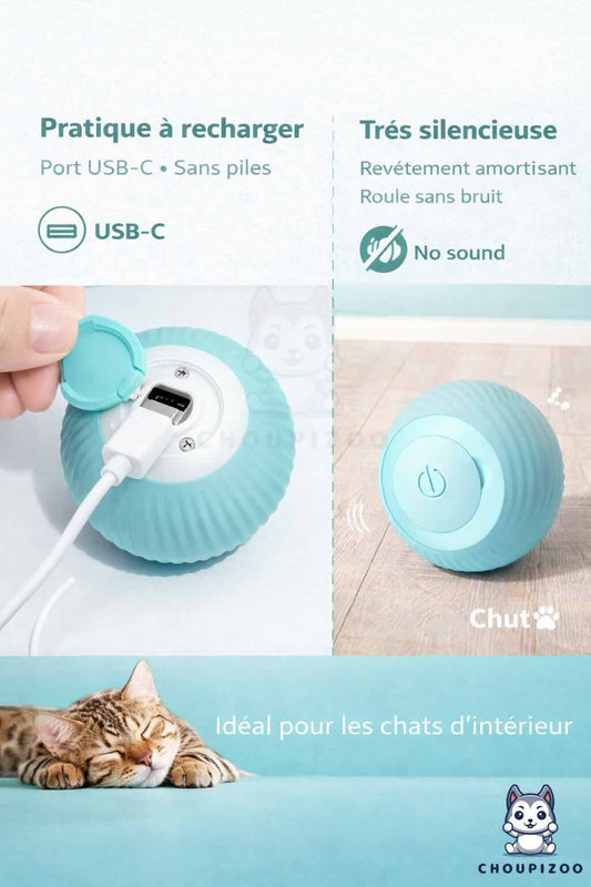 Balle interactive pour chat USB-C – Jouet intelligent auto-mouvant et silencieux pour chats d’intérieur