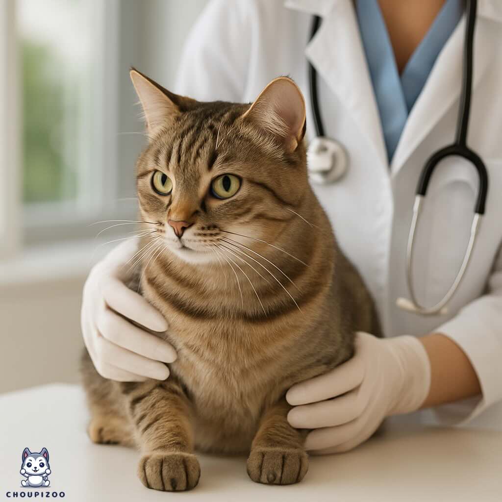 chat calme chez le vétérinaire avant une stérilisation