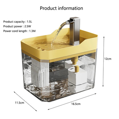 Fontaine à eau transparente pour chat et petit chien – 1,5 L silencieuse