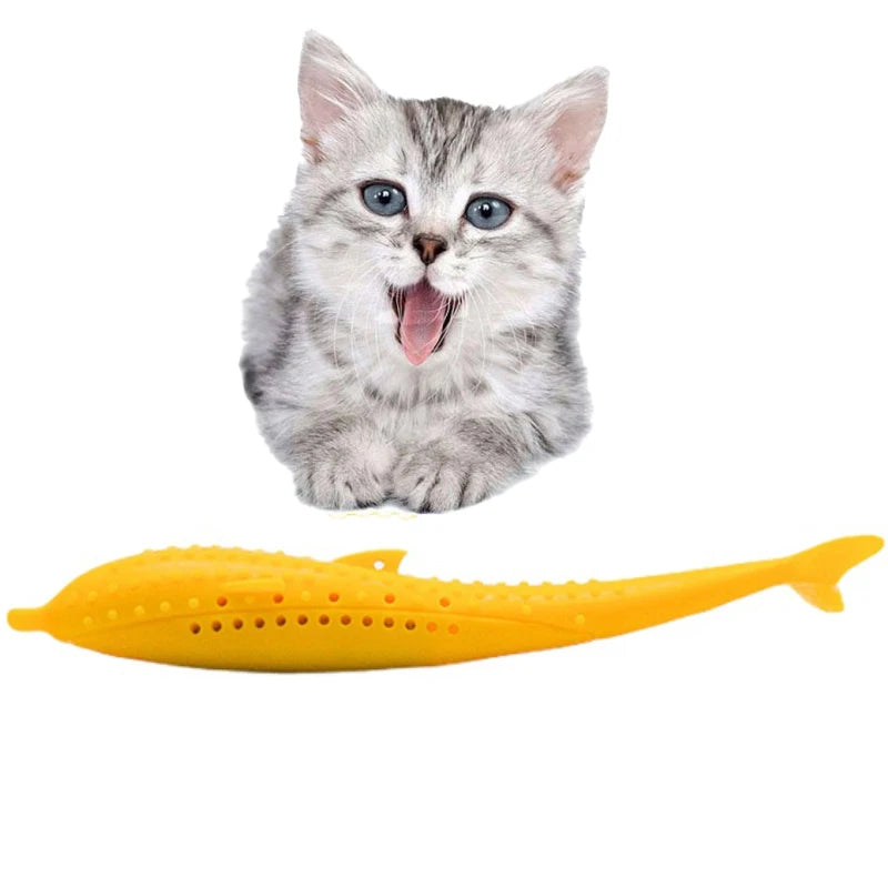 Jouet à Mâcher Nettoyant pour Chat – Bâton Poisson en Silicone avec Catnip