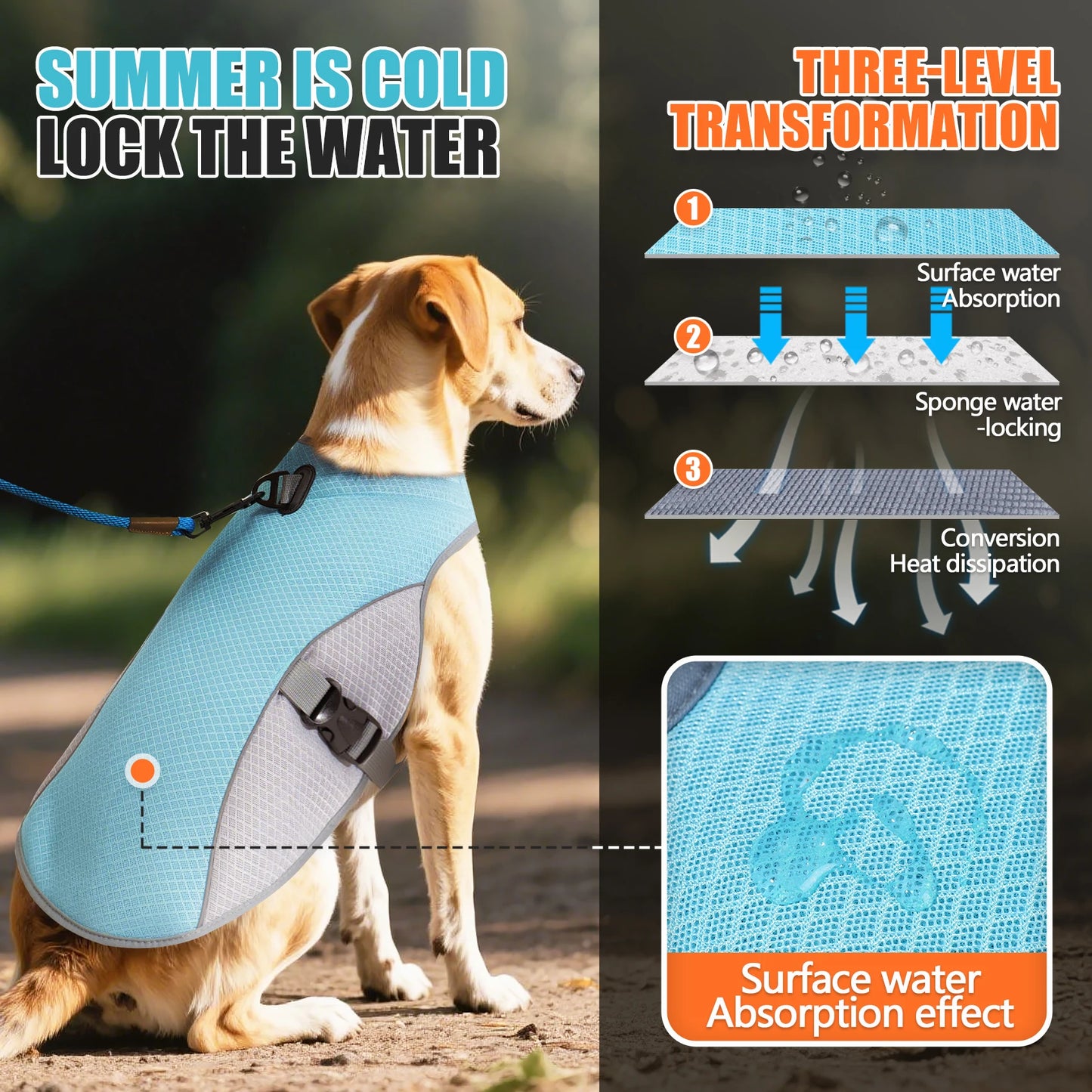 Gilet rafraîchissant pour chien – harnais d’été avec gourde portable