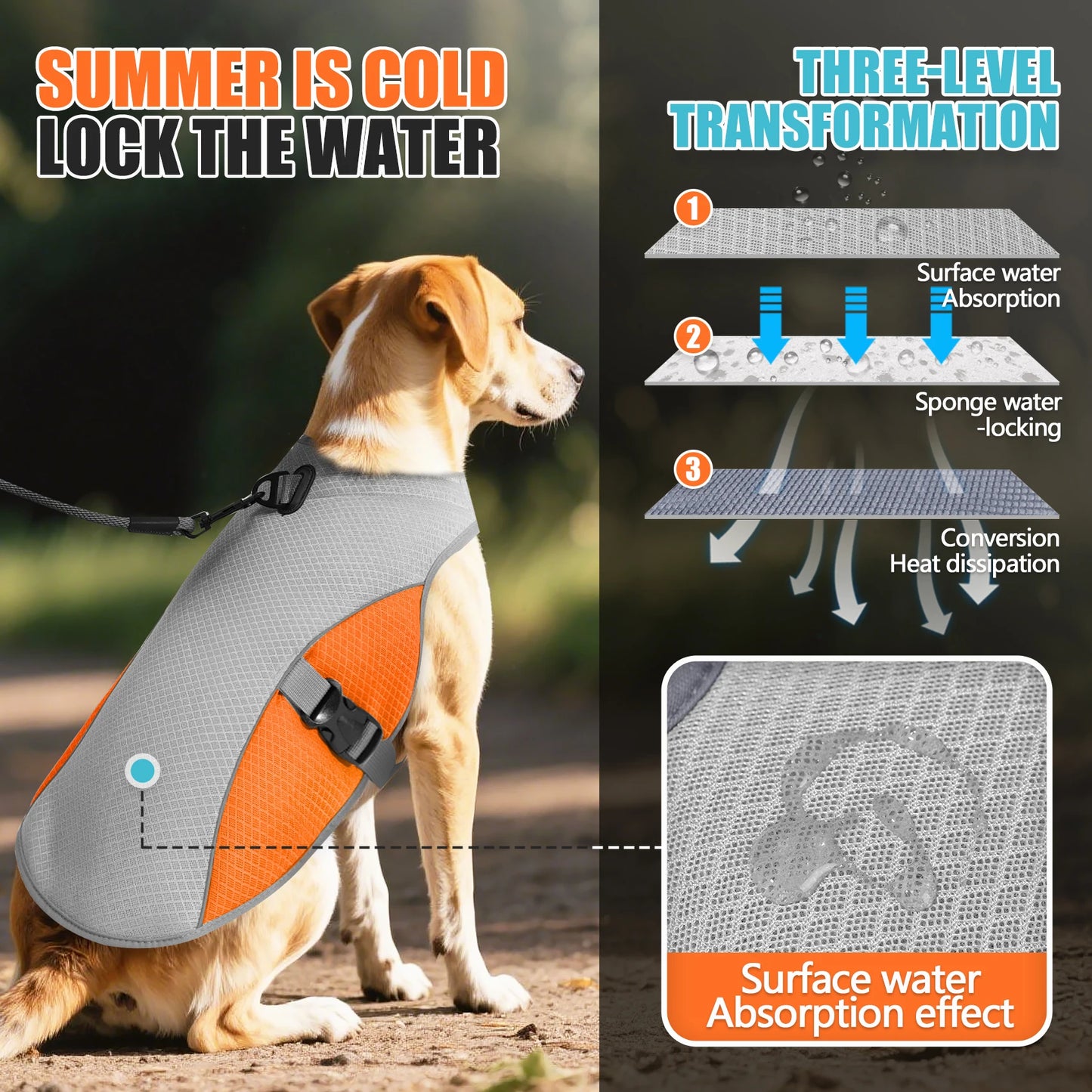 Gilet rafraîchissant pour chien – harnais d’été avec gourde portable