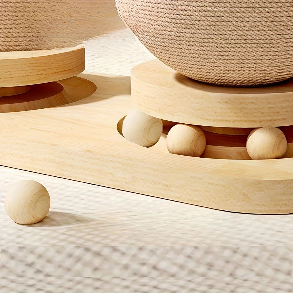 Arbre à chat Cocotier 2-en-1 – Griffoir design en sisal et bois naturel avec jouets suspendus | Gain de place