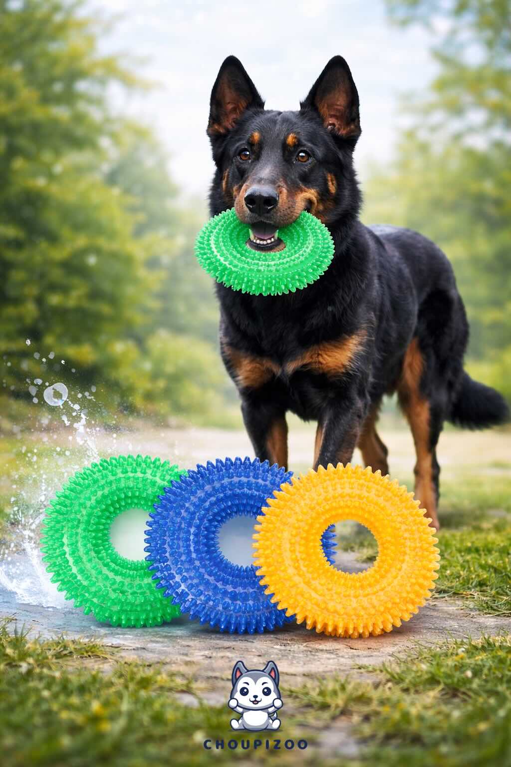 Anneau à mâcher interactif pour chien – Jouet sonore et nettoyant dentaire