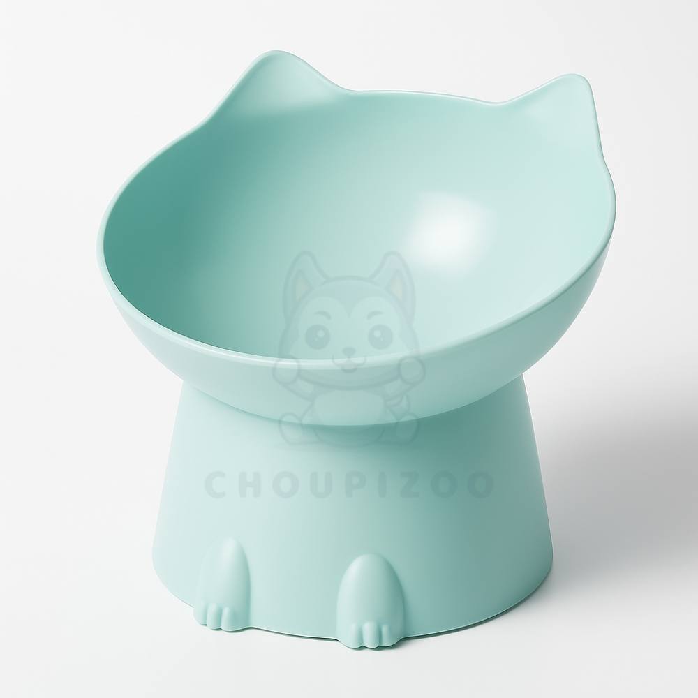 Bol surélevé pour chat en plastique vert menthe – design minimaliste, antidérapant et protecteur pour les cervicales.