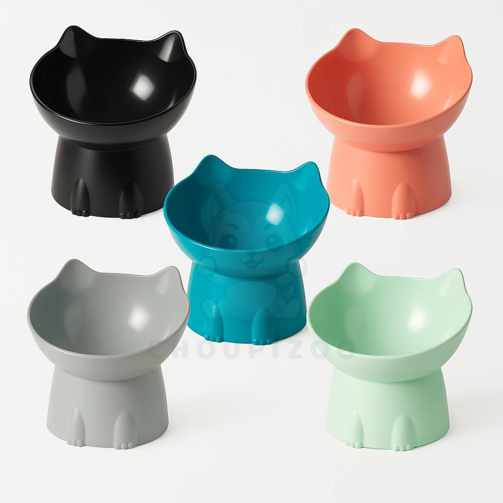 WhiskerWare™ — Gamelle Élevée Antidérapante et Inclinée pour Chats